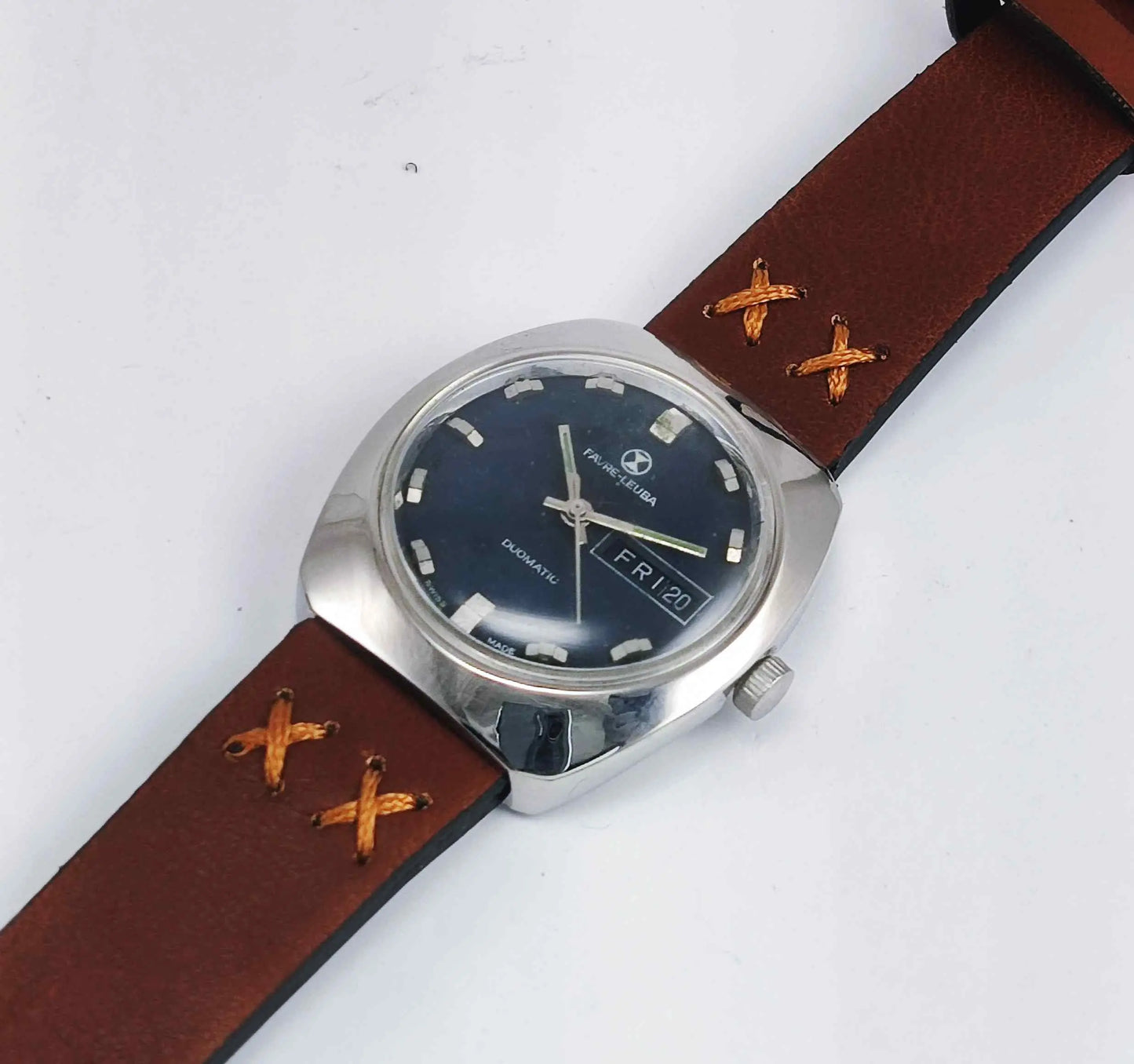Favre Leuba Duomatic 908 Navy Blue Dial 17 Jewels Men's Automatic Watch Discover-Diamonds