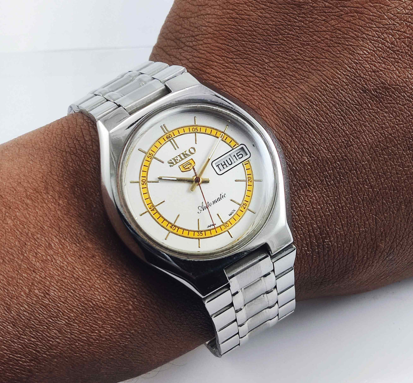 Seiko 5 Automatic-6319A White Color Dial 21 Jewels Day Date Men's Wrist Watch Discover-Diamonds