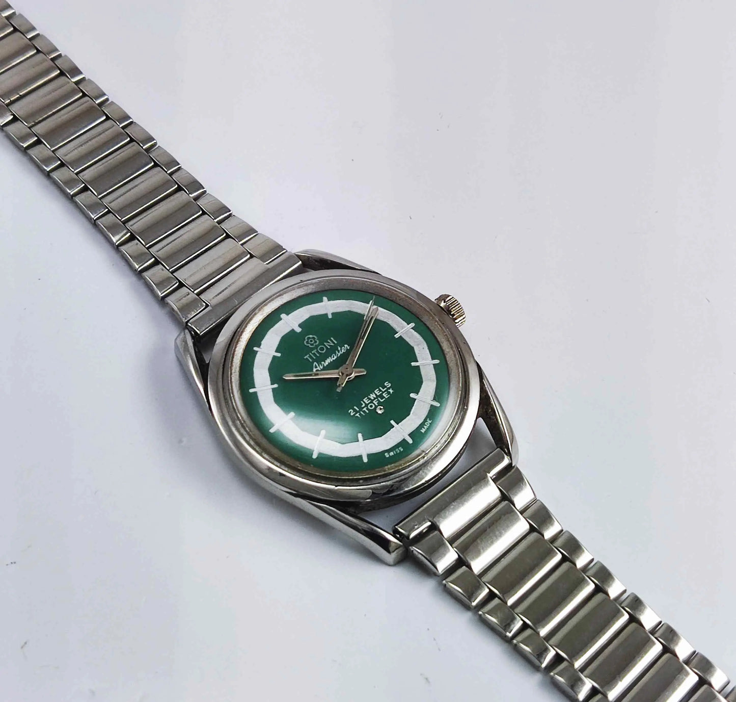 Titoni Airmaster 21 Jewels Titoflex Peacock Green Dial Watch Discover-Diamonds