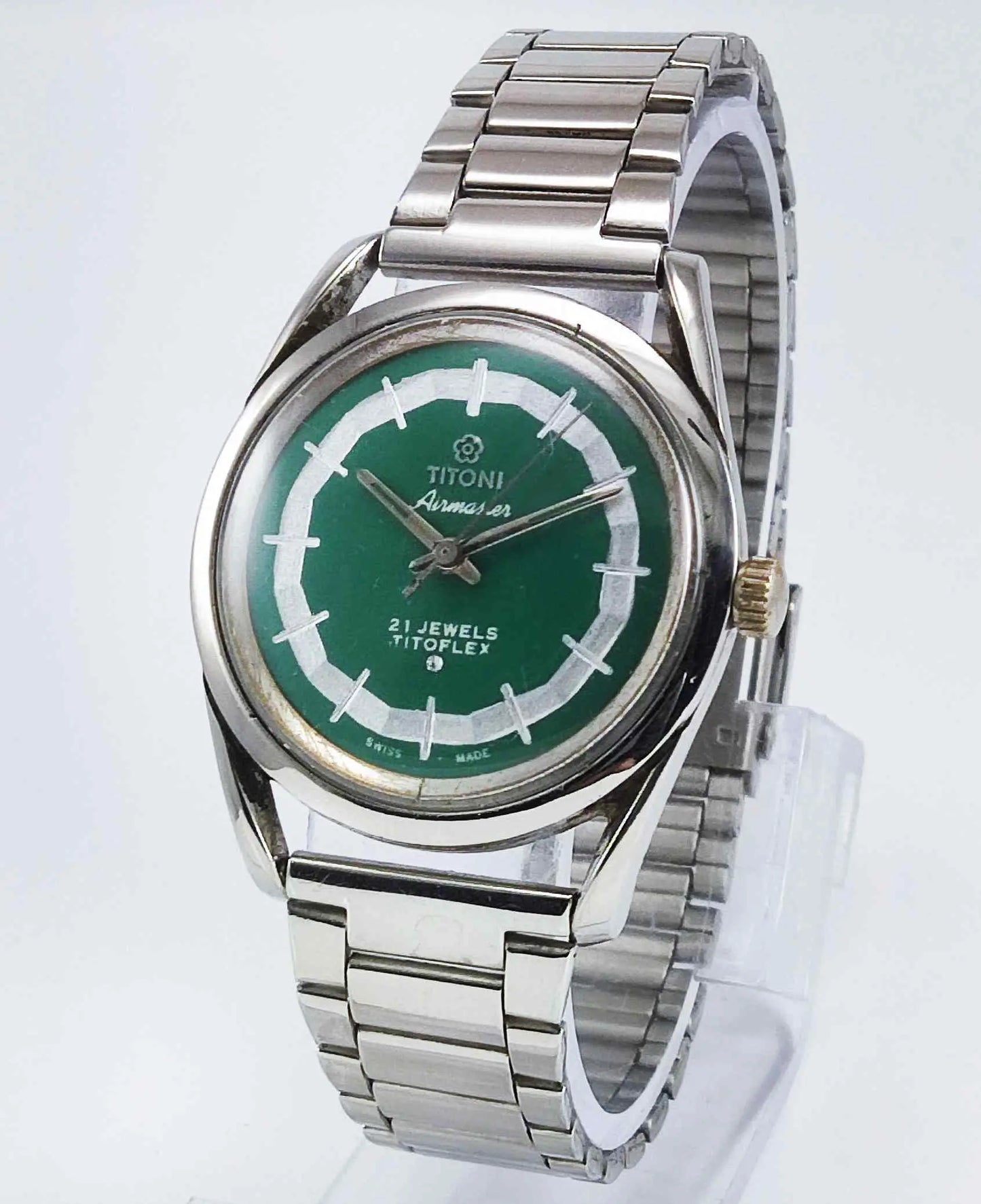 Titoni Airmaster 21 Jewels Titoflex Peacock Green Dial Watch Discover-Diamonds