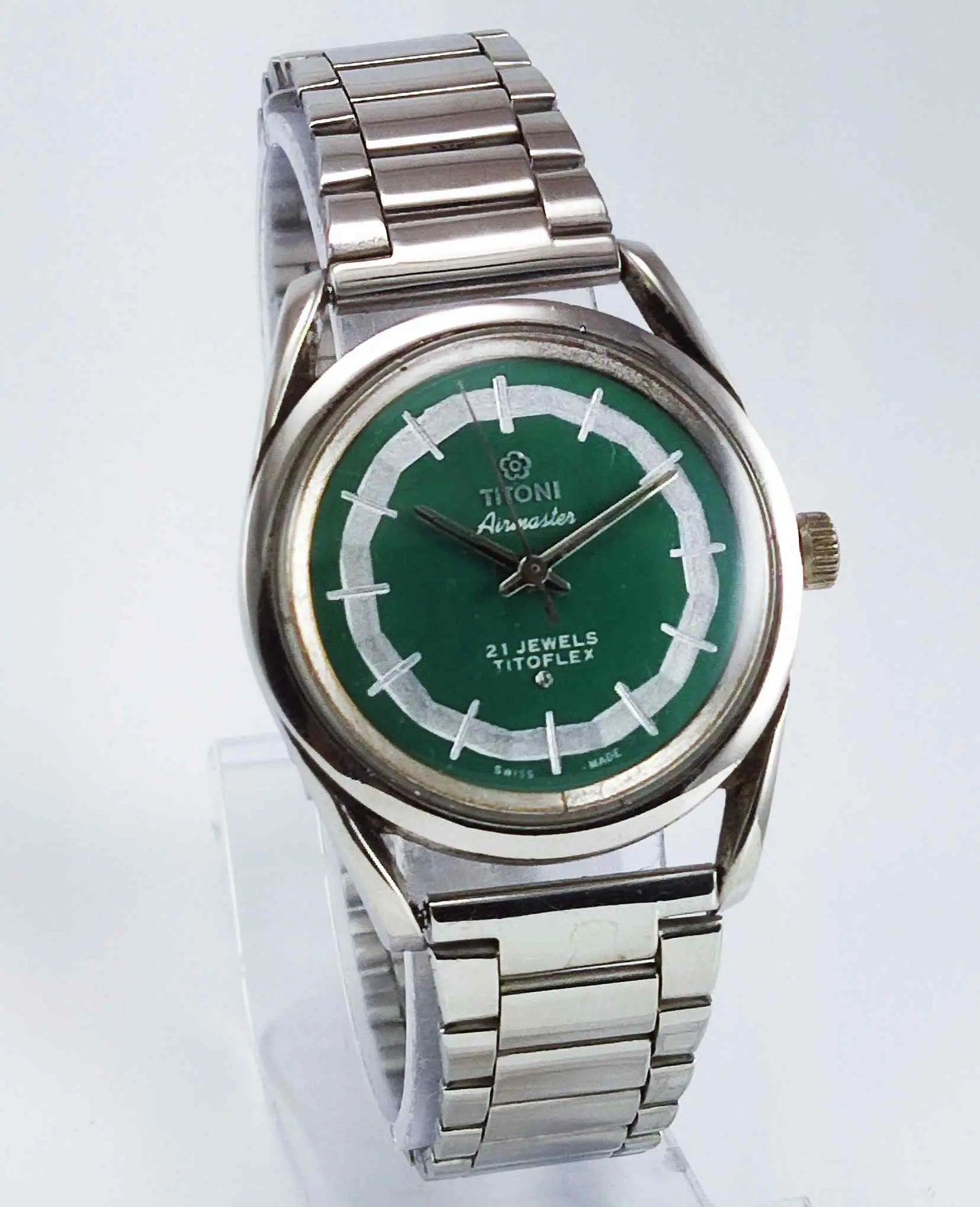 Titoni Airmaster 21 Jewels Titoflex Peacock Green Dial Watch Discover-Diamonds