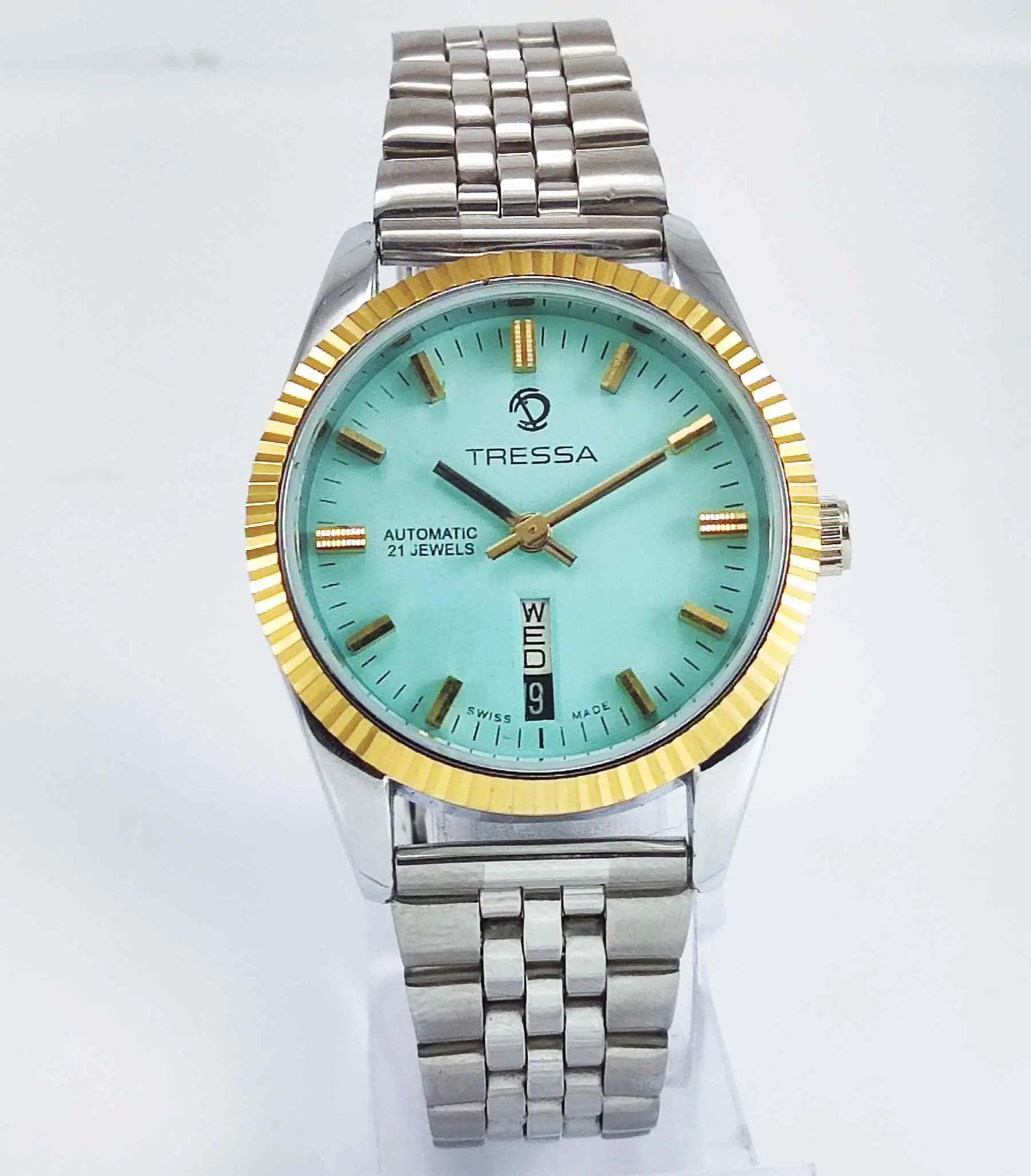 Trassa Automatic 21 Jewels Turquoise Dial  Golden Bezel Day Date 2066 Men's Watch Discover-Diamonds