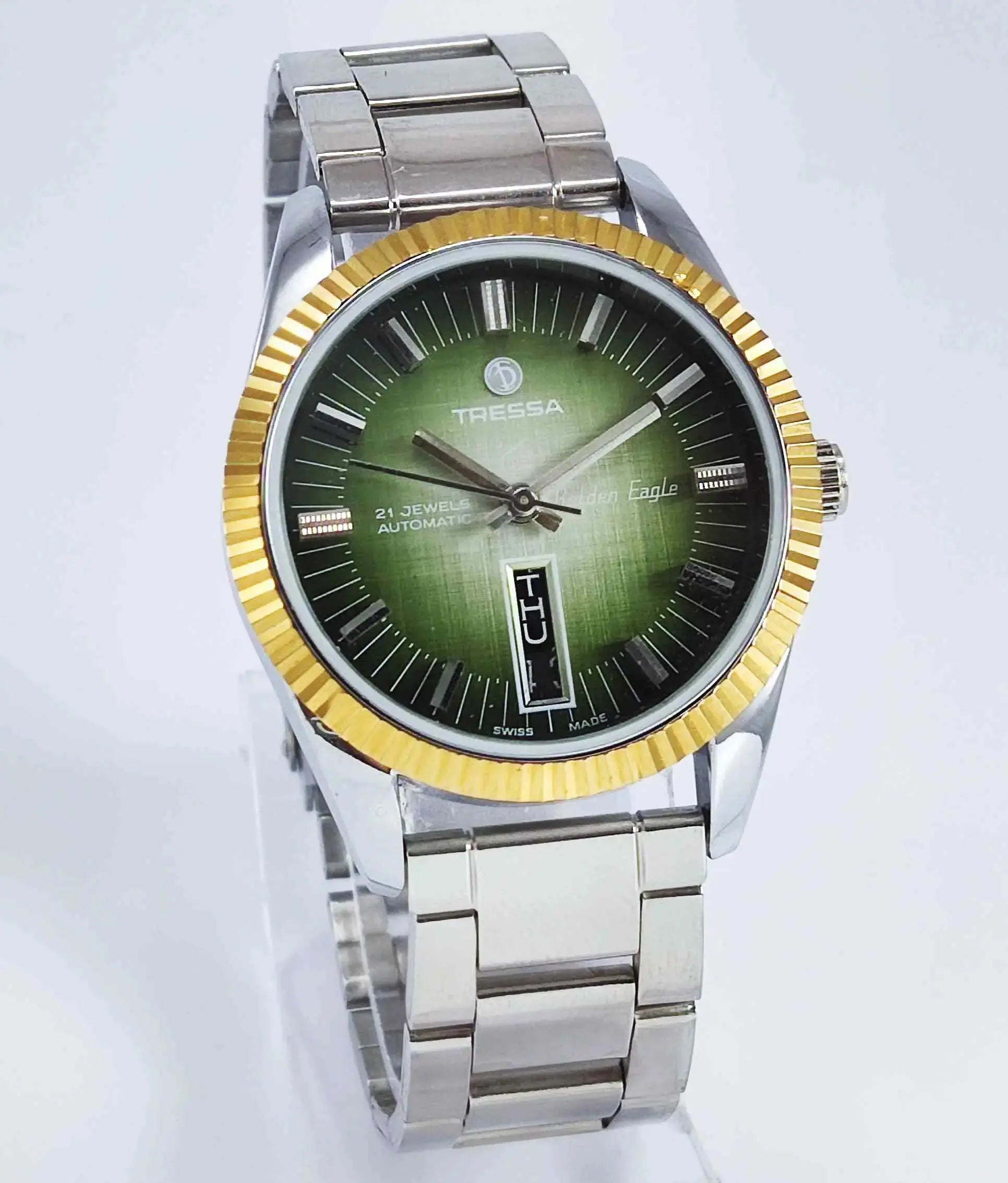 Trassa Automatic 21 Jewels Golden Eagle Green Dial Golden Bezel 2066 Discover-Diamonds