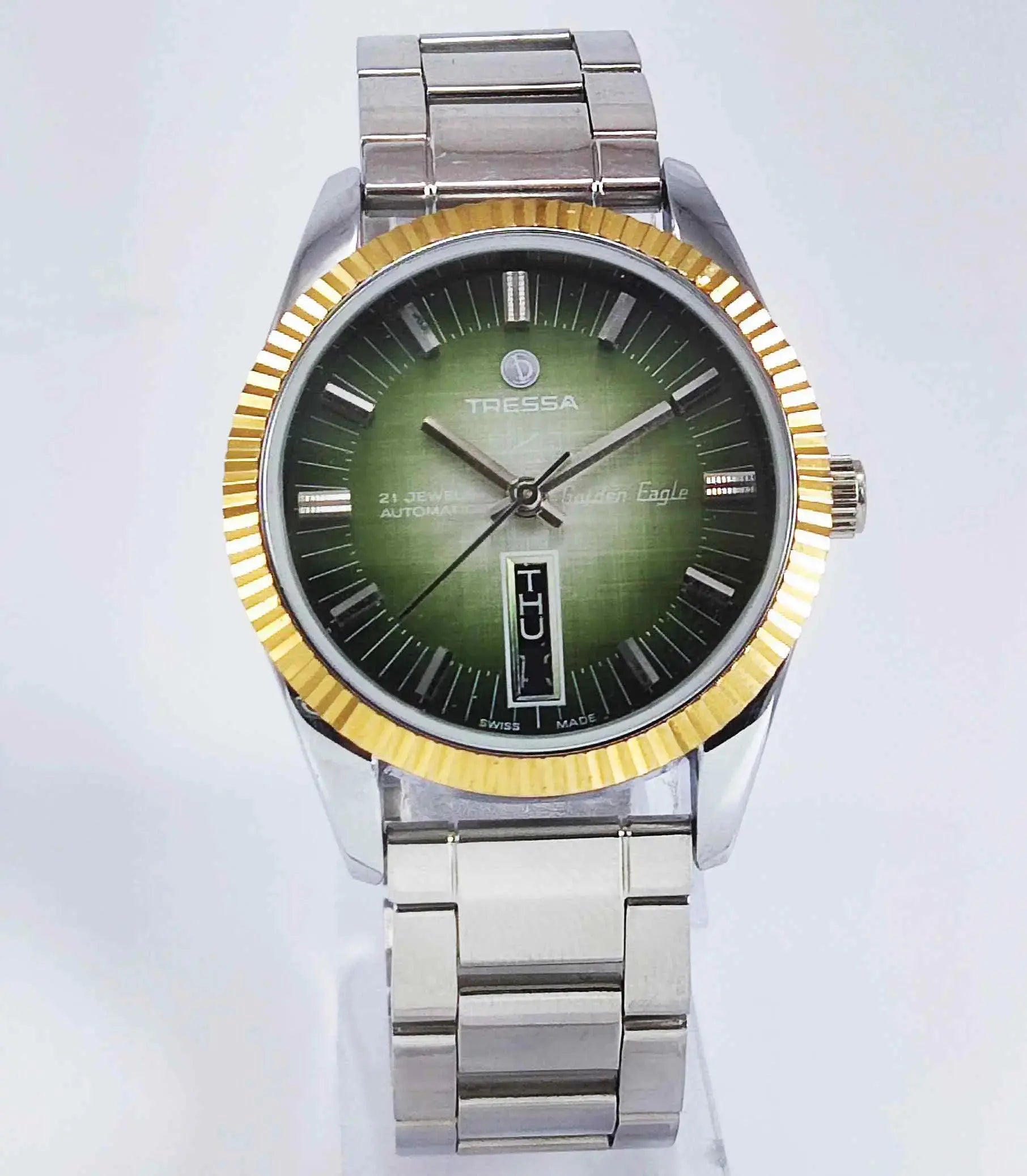 Trassa Automatic 21 Jewels Golden Eagle Green Dial Golden Bezel 2066 Discover-Diamonds