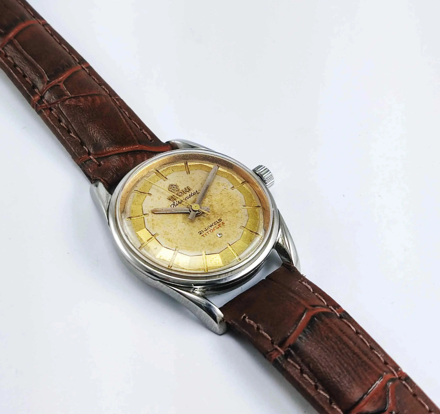 Titoni Airmaster 21 Jewels Titoflex Golden Dial Watch Discover-Diamonds