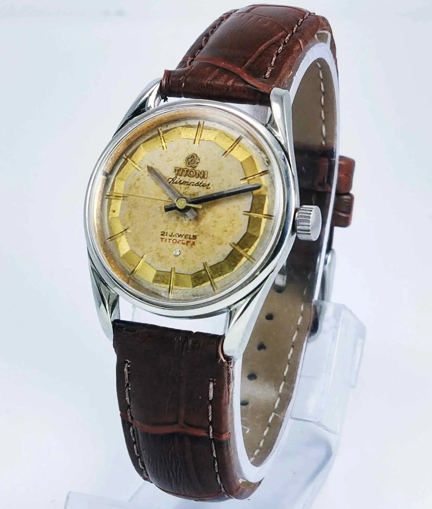 Titoni Airmaster 21 Jewels Titoflex Golden Dial Watch Discover-Diamonds