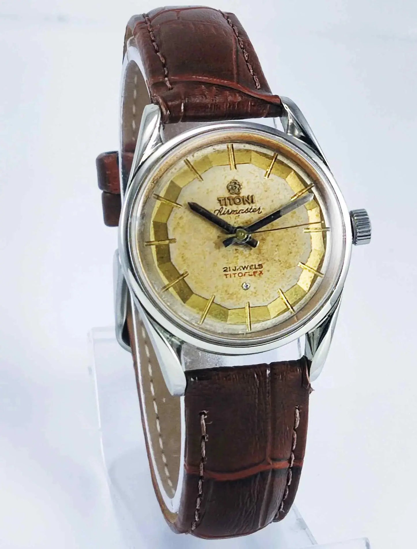 Titoni Airmaster 21 Jewels Titoflex Golden Dial Watch Discover-Diamonds