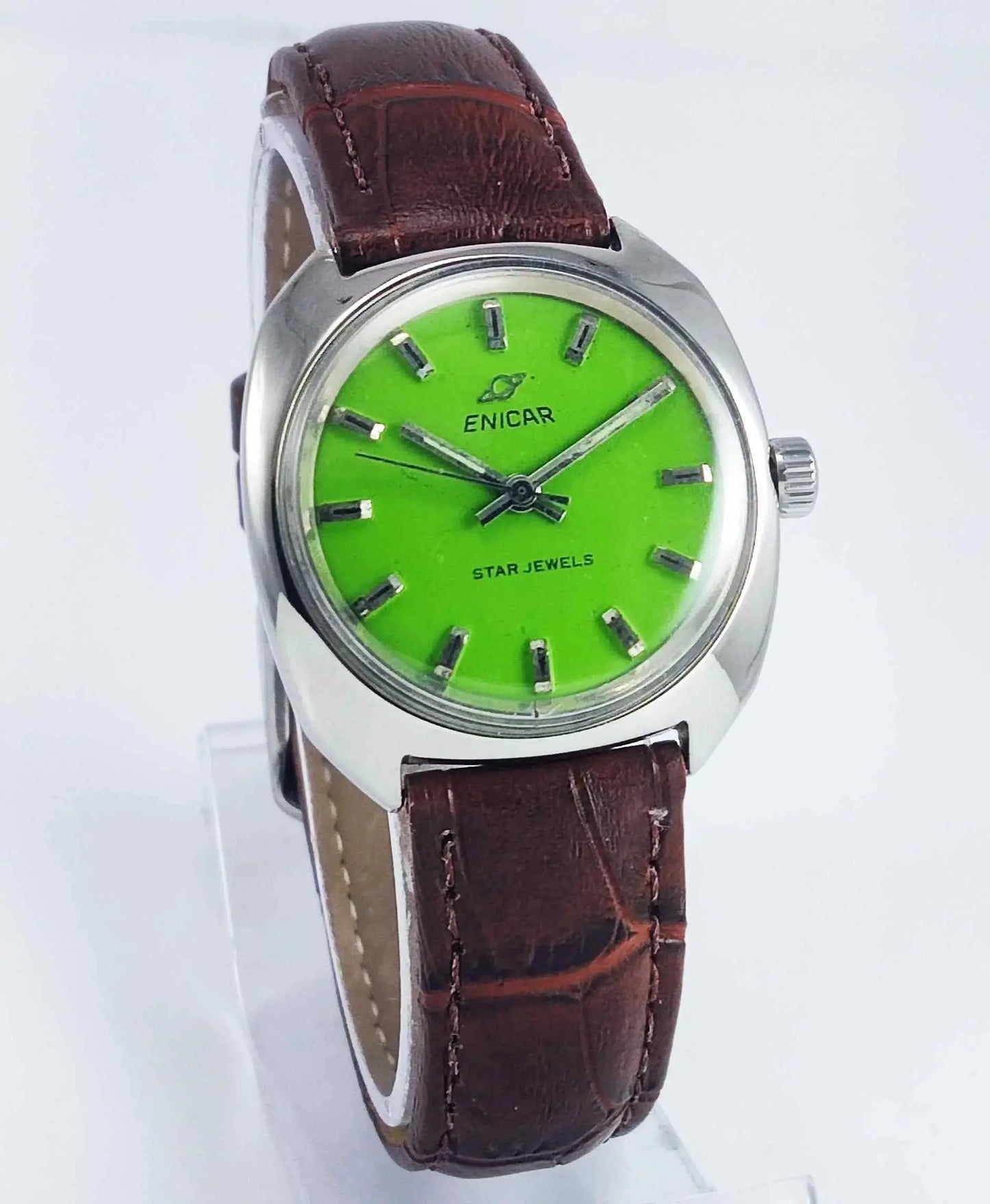 Enicar Star Jewels With 25 Jewels Lime green Dial Men's Watch Discover-Diamonds