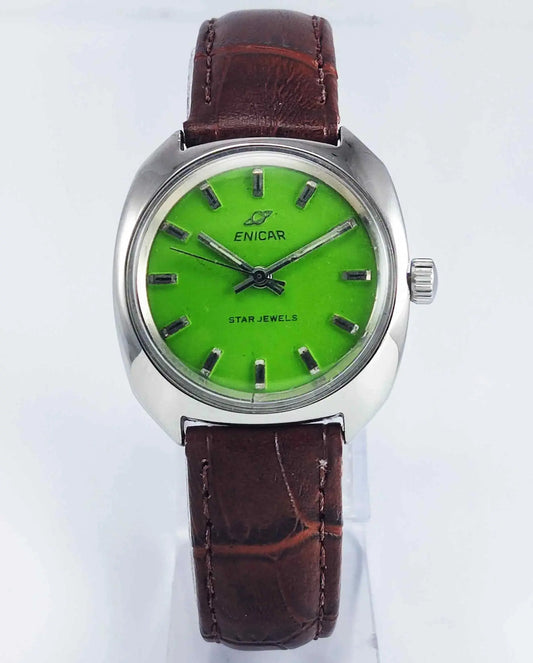 Enicar Star Jewels With 25 Jewels Lime green Dial Men's Watch Discover-Diamonds