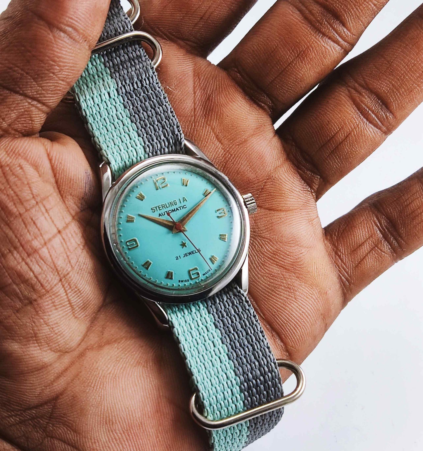 Genuine Sterling A Modified Turquoise Color Dail 17 Jewels Swiss Made Watch Discover-Diamonds