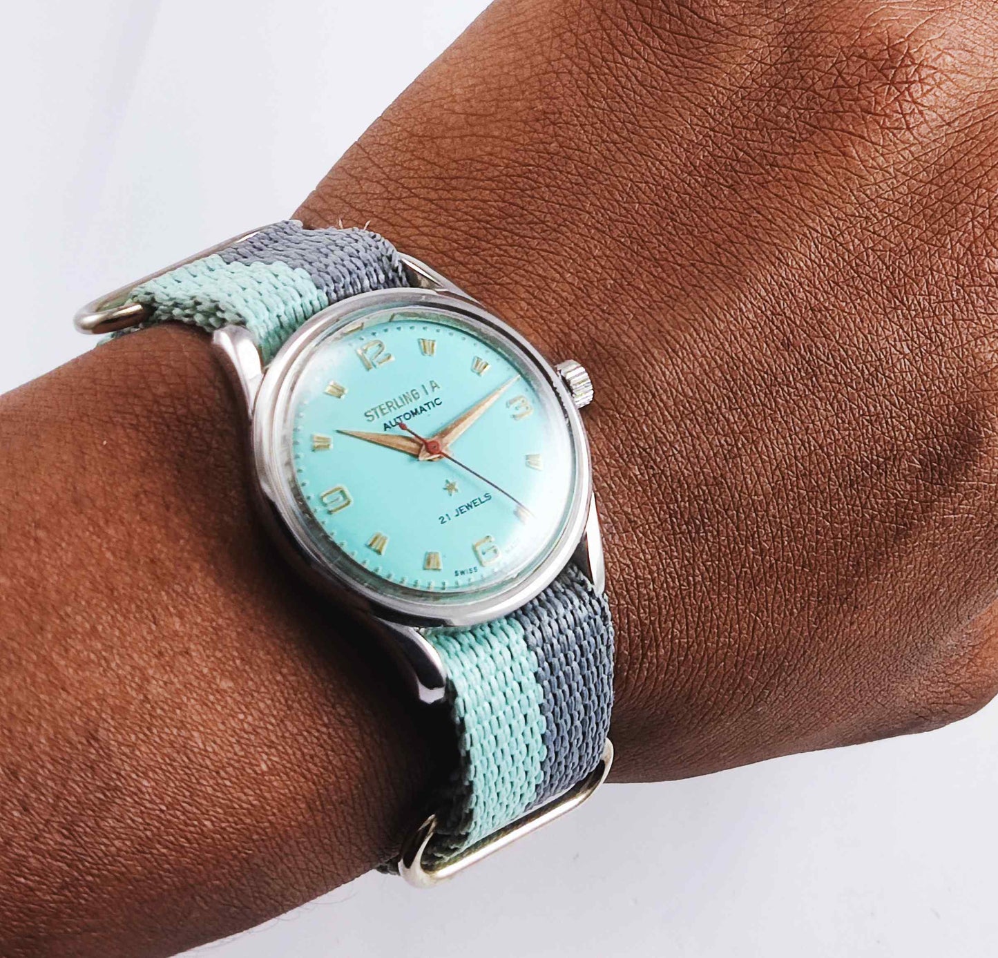 Genuine Sterling A Modified Turquoise Color Dail 17 Jewels Swiss Made Watch Discover-Diamonds