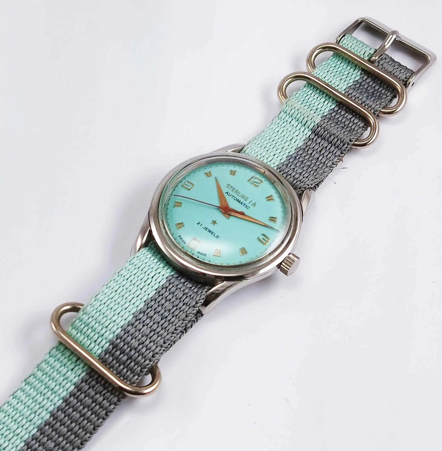 Genuine Sterling A Modified Turquoise Color Dail 17 Jewels Swiss Made Watch Discover-Diamonds