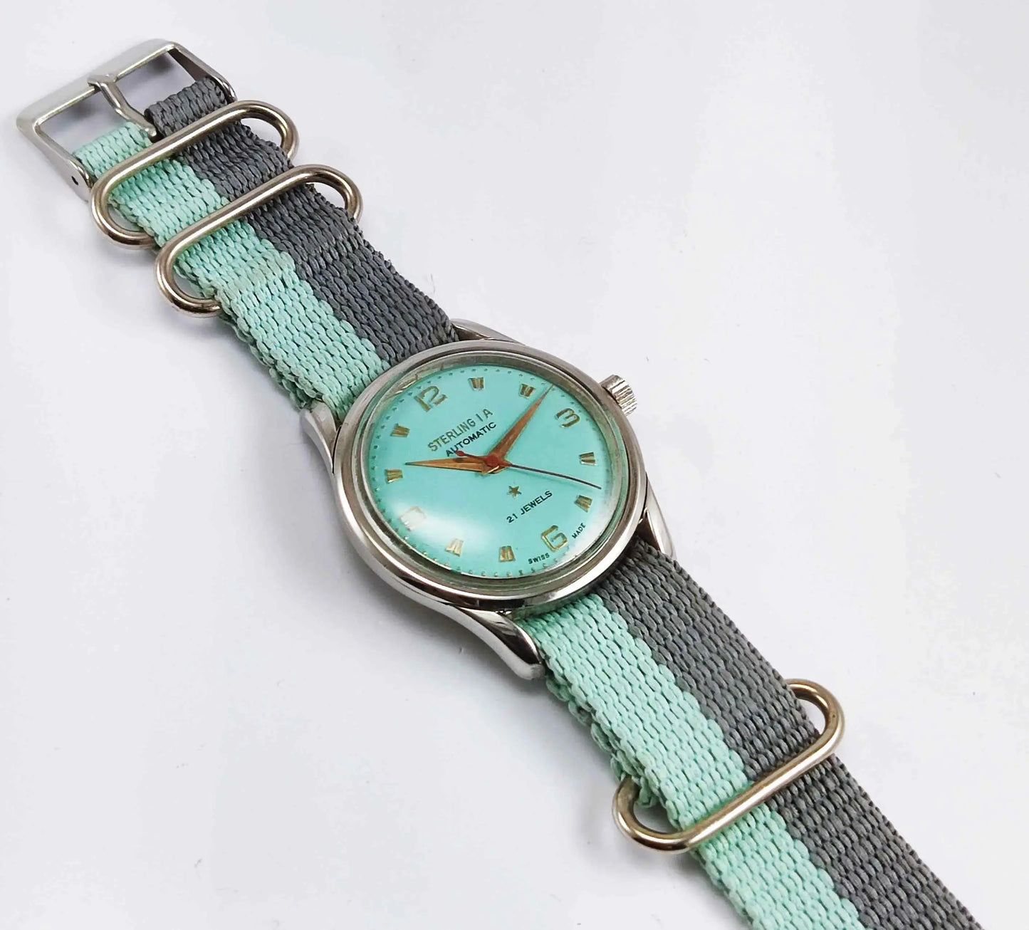 Genuine Sterling A Modified Turquoise Color Dail 17 Jewels Swiss Made Watch Discover-Diamonds