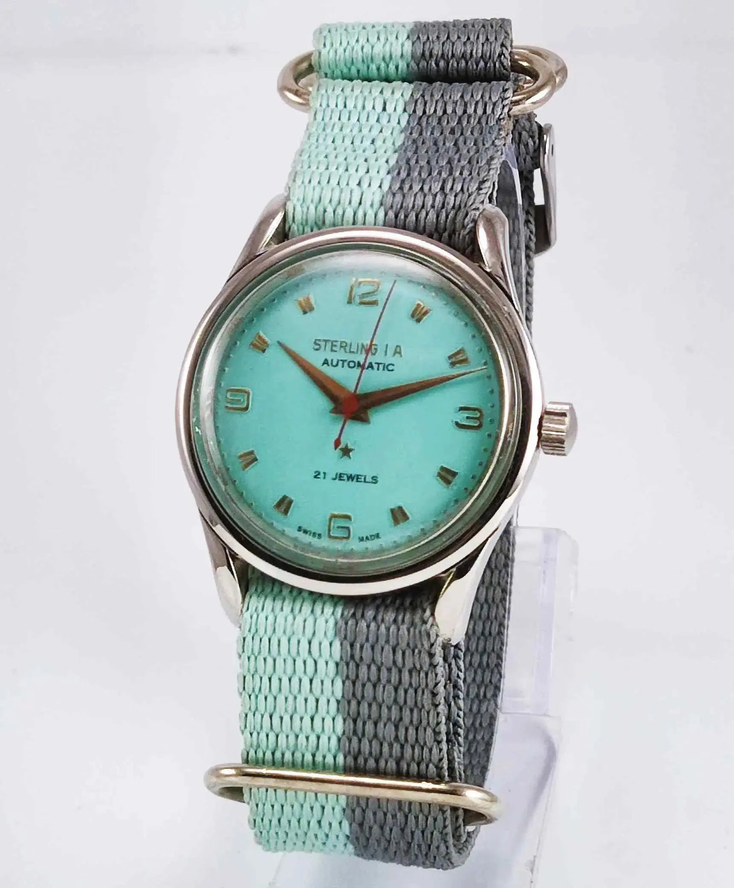 Genuine Sterling A Modified Turquoise Color Dail 17 Jewels Swiss Made Watch Discover-Diamonds