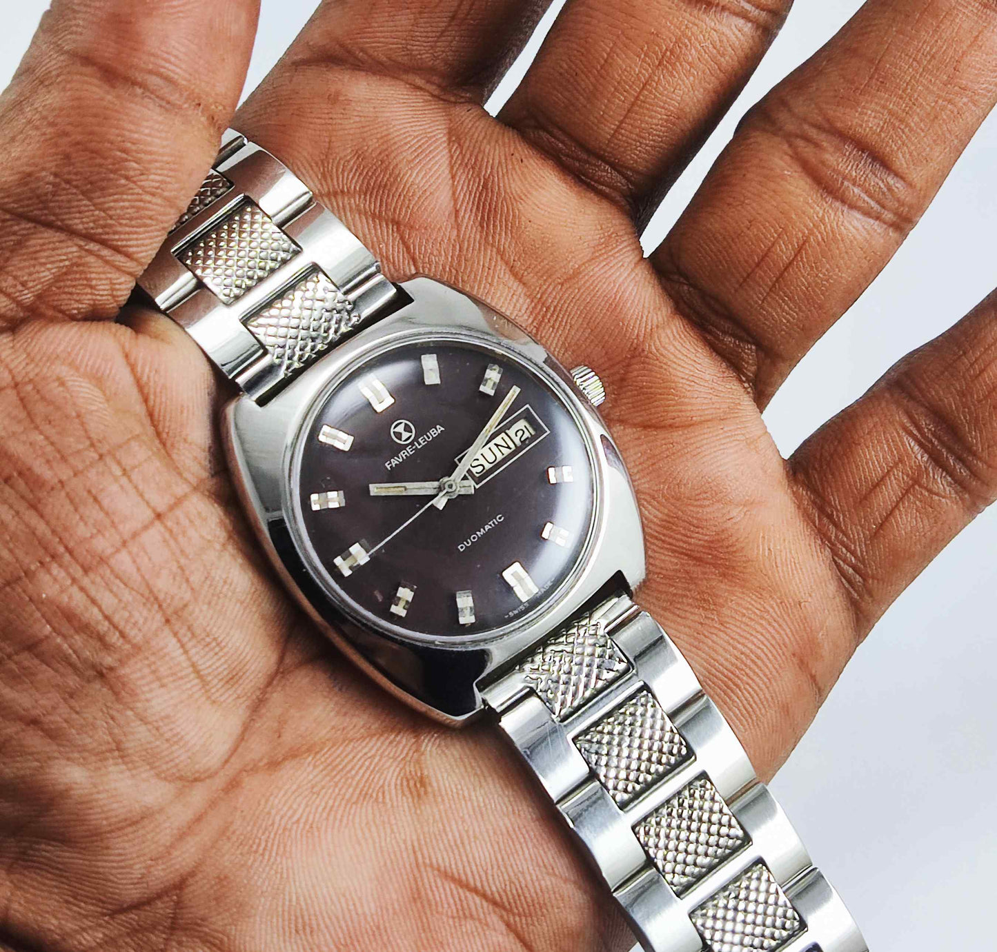 Favre Leuba Duomatic 908 Dark Brown Dial Automatic 17 Jewels Men's Watch Discover-Diamonds