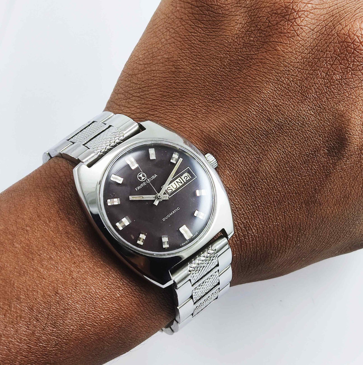 Favre Leuba Duomatic 908 Dark Brown Dial Automatic 17 Jewels Men's Watch Discover-Diamonds