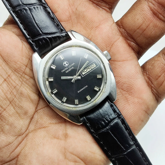 Favre Leuba Duomatic 25 Jewels Blue Stick Indices Dial Mechanical Automatic Movement 908