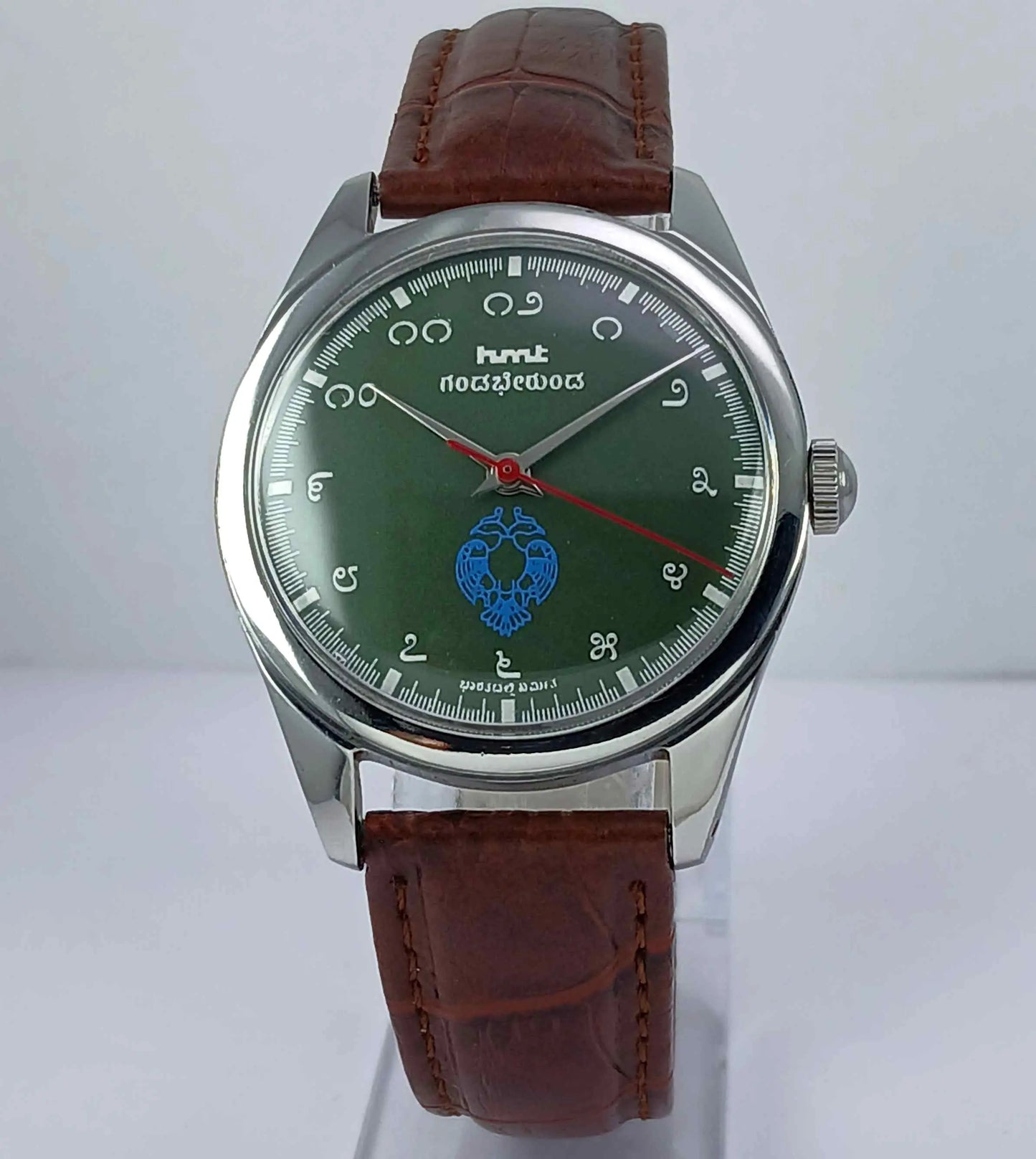 HMT Gandaberunda Kannada Green Dial Numerals 17 Jewels Handwinding Men's Watch 0231 Discover-Diamonds