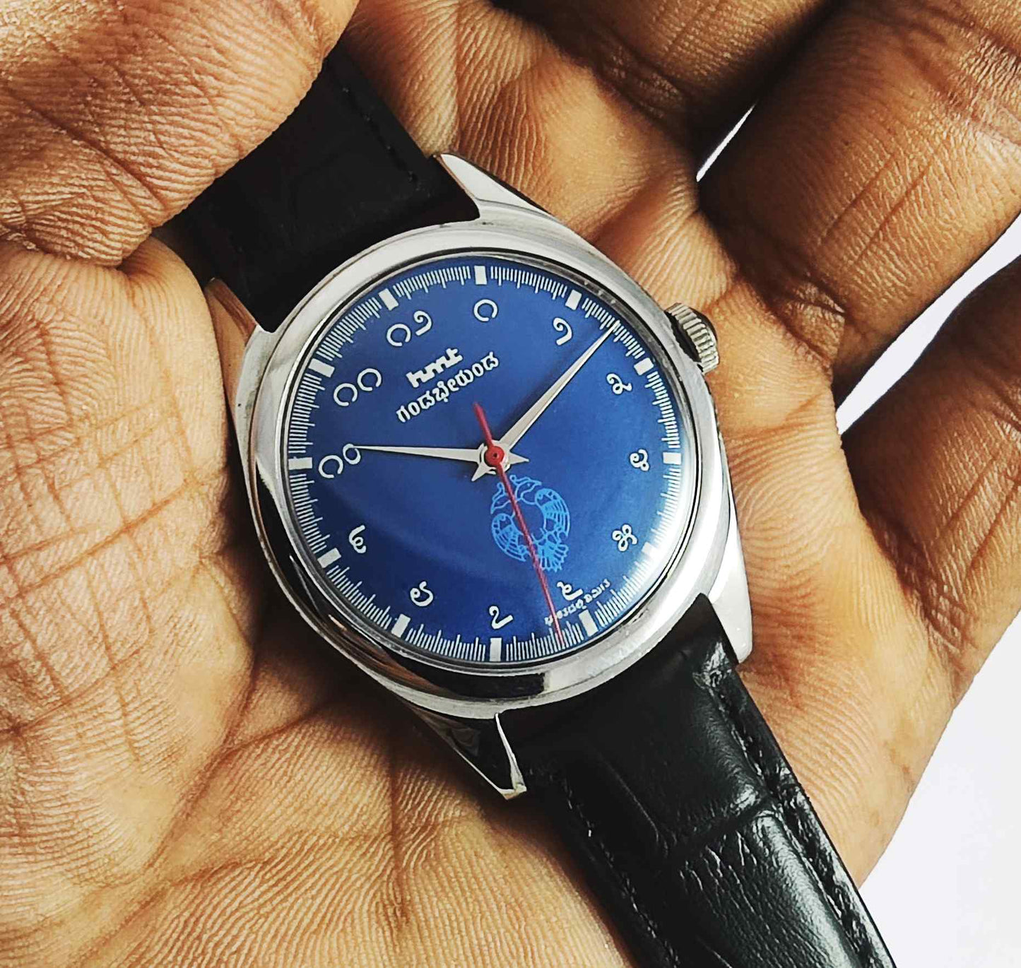 HMT Gandaberunda Kannada Numerals 17 Jewels Blue Dial Handwinding Men's Watch 0231 Discover-Diamonds