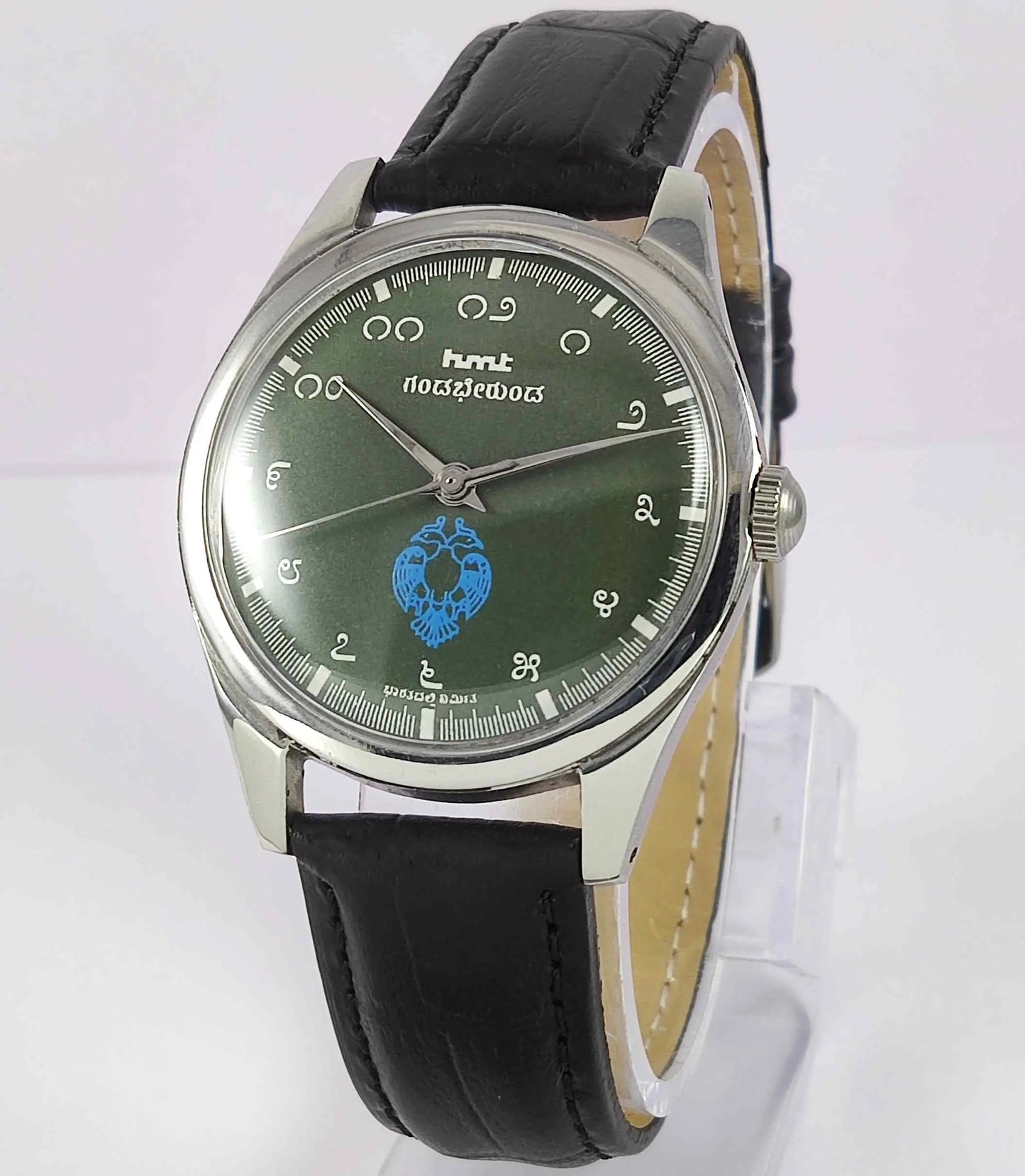 HMT Gandaberunda Kannada Numerals 17 Jewels Para Shock Green Dial Handwinding Men's Watch 0231