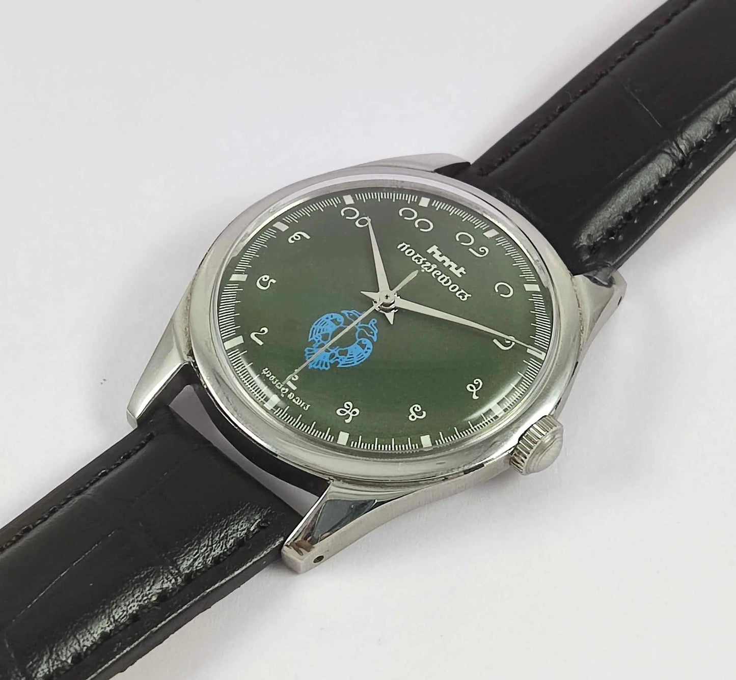 HMT Gandaberunda Kannada Numerals 17 Jewels Para Shock Green Dial Handwinding Men's Watch 0231