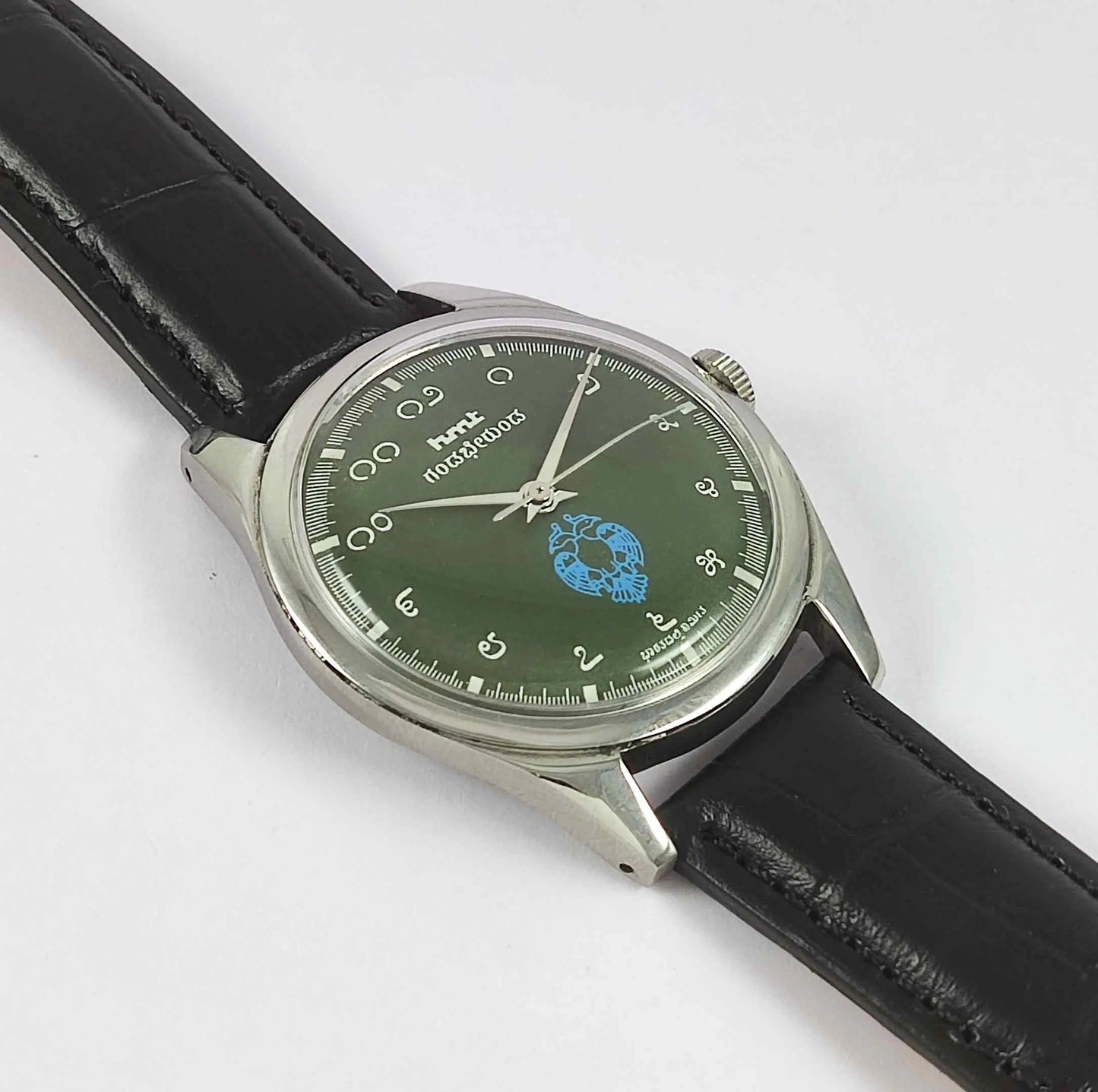 HMT Gandaberunda Kannada Numerals 17 Jewels Para Shock Green Dial Handwinding Men's Watch 0231