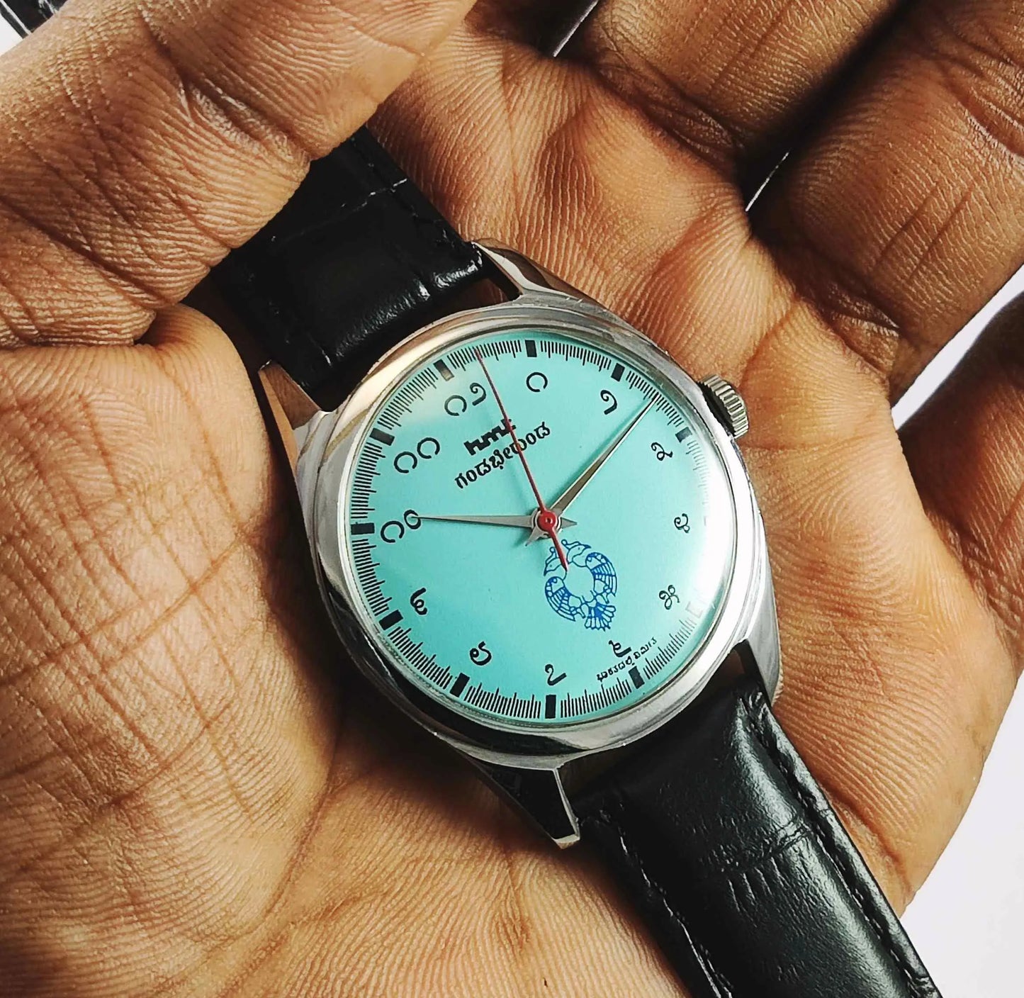 HMT Gandaberunda Kannada Numerals 17 Jewels Turquoise Dial Handwinding Men's Watch 0231 Discover-Diamonds