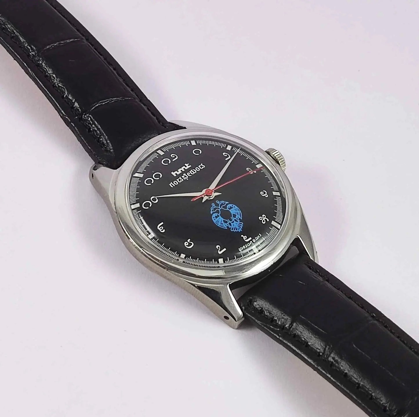 HMT Gandaberunda Kannada Numerals Black Dial 17 Jewels Handwinding Men's Watch 0231 Discover-Diamonds