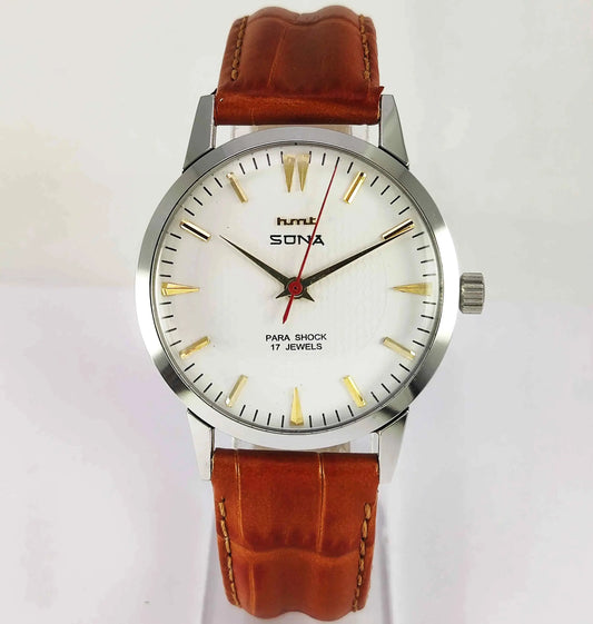HMT Sona White Dial Para Shock 17 Jewels Mechanical Handwinding Men's Watch 0231 Discover-Diamonds