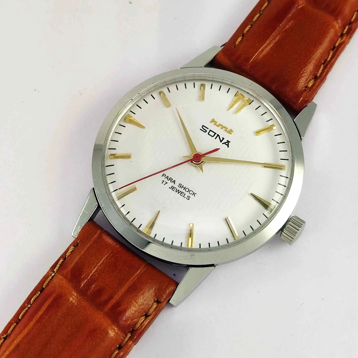 HMT Sona White Dial Para Shock 17 Jewels Mechanical Handwinding Men's Watch 0231 Discover-Diamonds