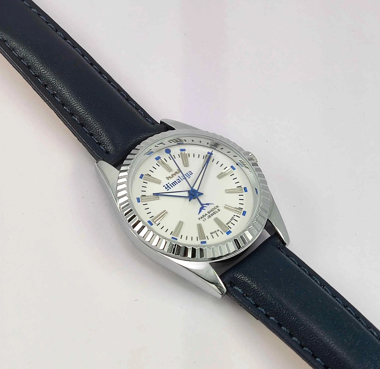HMT Himalaya Para Shock 17 Jewels White Dial Transparent Back Mechanical Handwinding Men's Watch 0231 Discover-Diamonds
