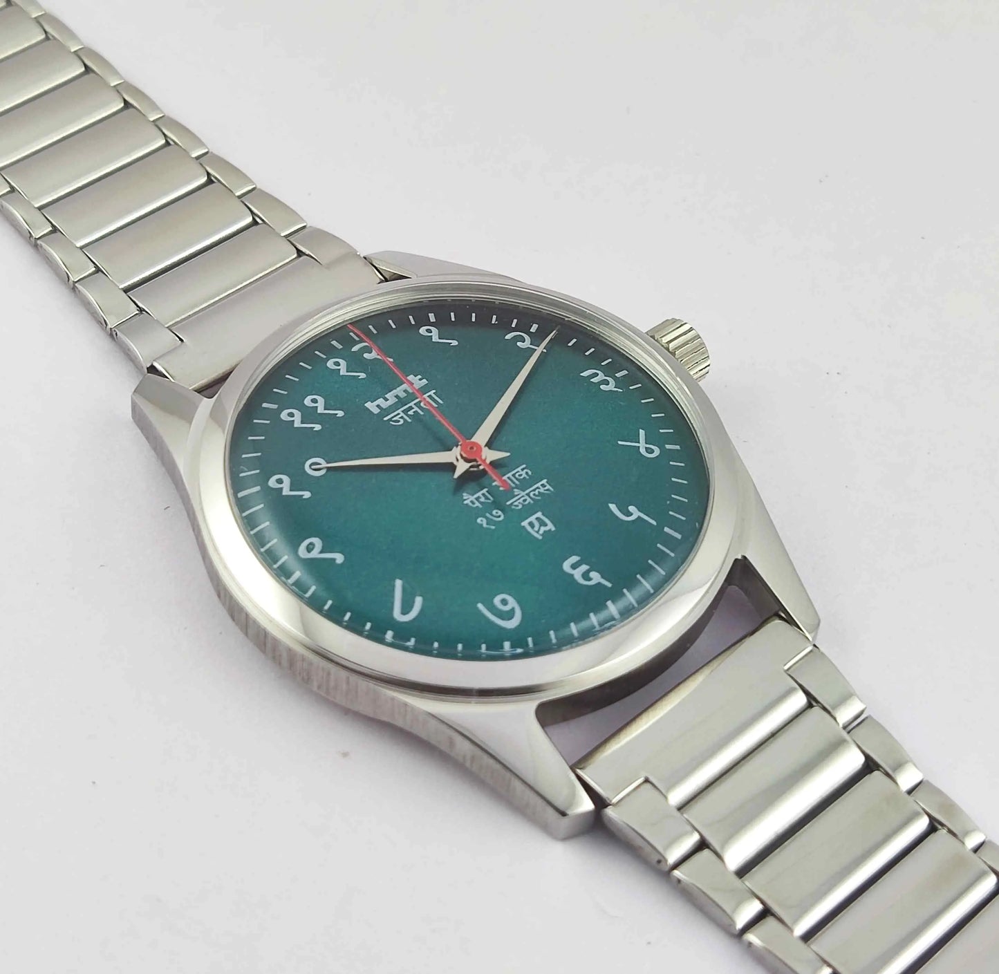 HMT Janata Greenish Blue Dial Transparent Back 17 Jewels Para Shock Mechanical Handwinding Men's Watch 0231 Discover-Diamonds