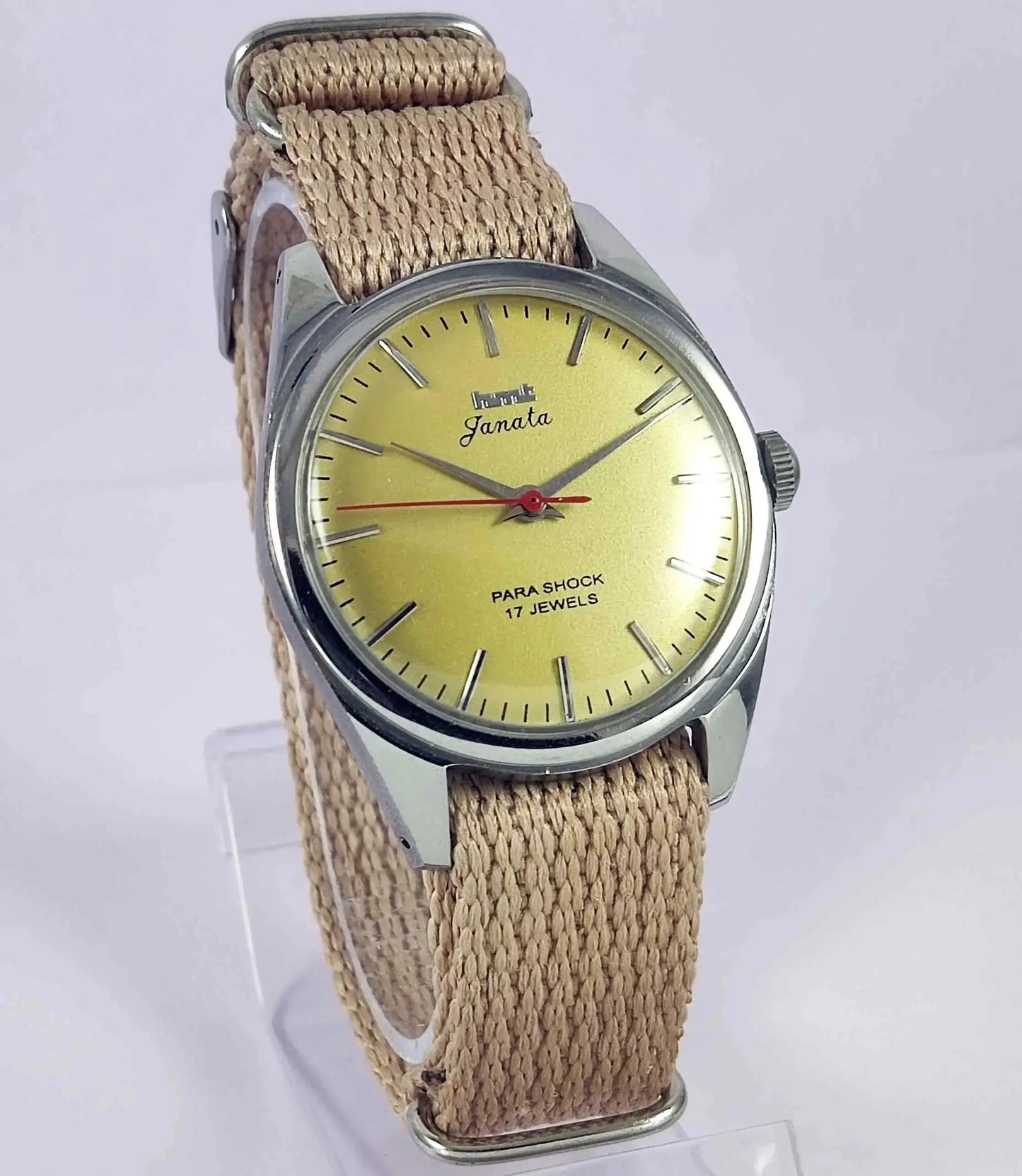 HMT Janata Yellow-Gold Color Dial Para Shock 17 Jewels Mechanical Handwinding Men's Wrist Watch 0231 Discover-Diamonds