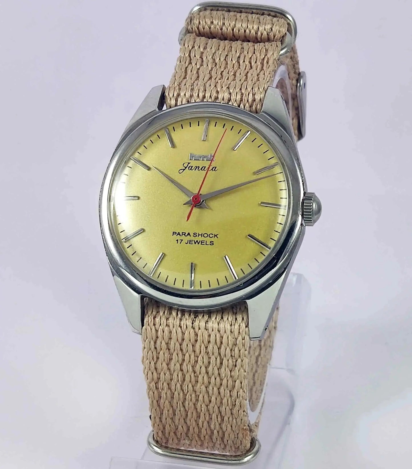 HMT Janata Yellow-Gold Color Dial Para Shock 17 Jewels Mechanical Handwinding Men's Wrist Watch 0231 Discover-Diamonds
