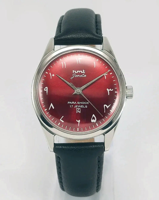 HMT Janata Para Shock 17 Jewels Maroon Dial Transparent Back Mechanical Handwinding Men's Wrist Watch 0231 Discover-Diamonds