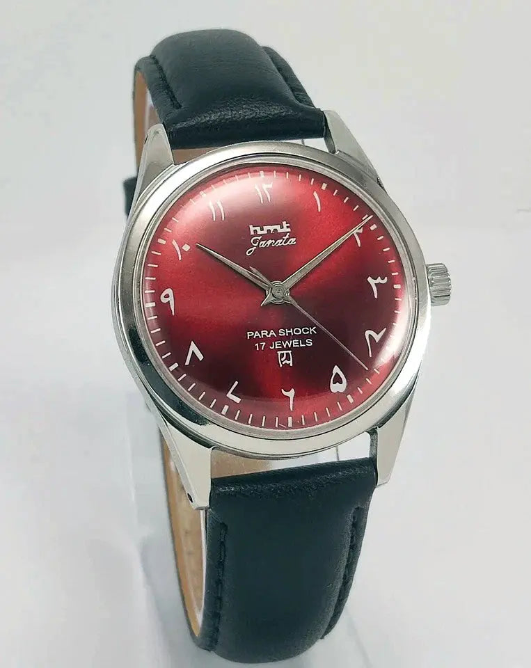 HMT Janata Para Shock 17 Jewels Maroon Dial Transparent Back Mechanical Handwinding Men's Wrist Watch 0231 Discover-Diamonds