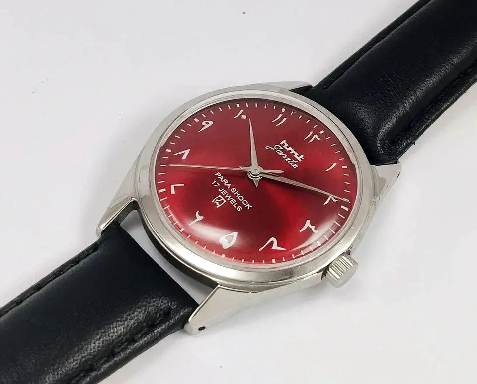 HMT Janata Para Shock 17 Jewels Maroon Dial Transparent Back Mechanical Handwinding Men's Wrist Watch 0231 Discover-Diamonds