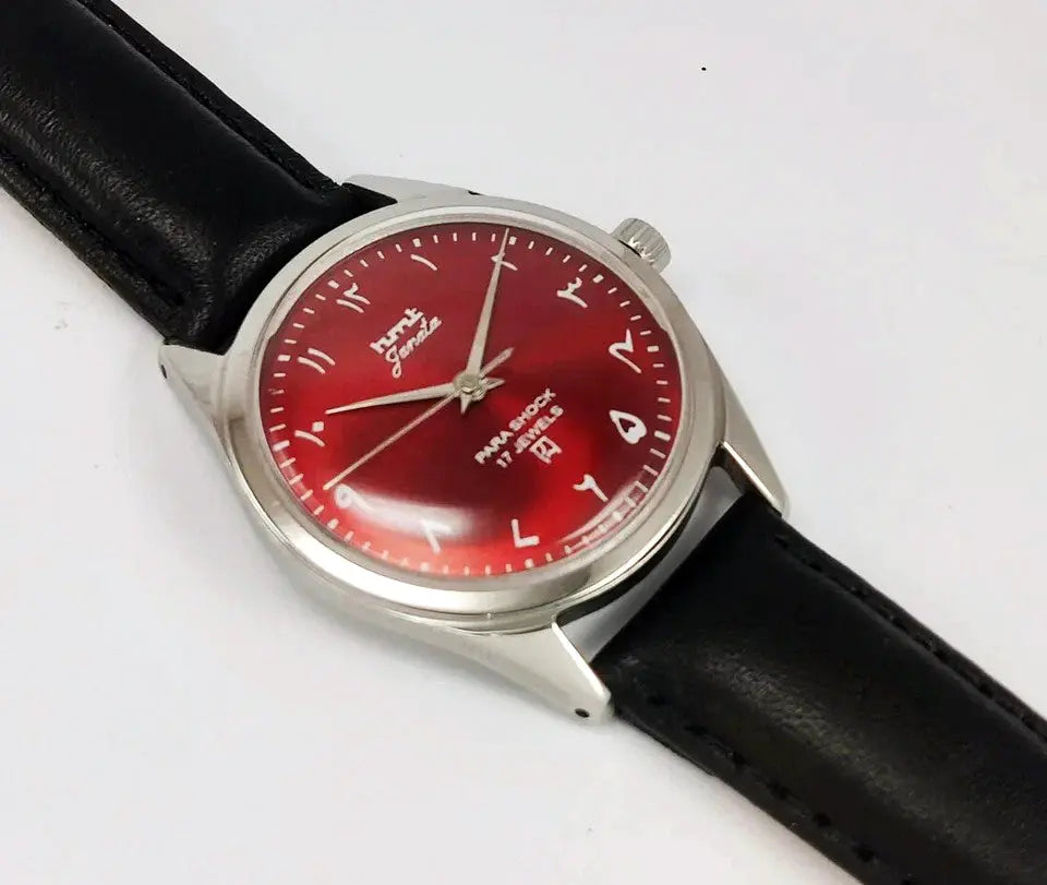 HMT Janata Para Shock 17 Jewels Maroon Dial Transparent Back Mechanical Handwinding Men's Wrist Watch 0231 Discover-Diamonds