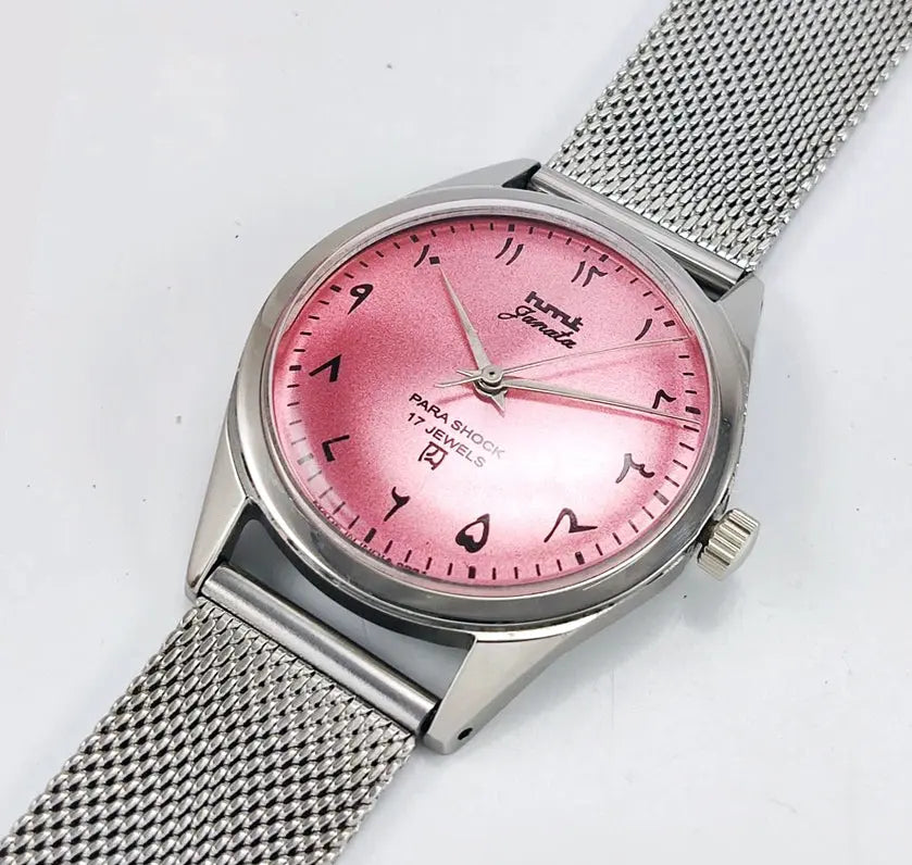 HMT Janata Para Shock 17 Jewels Pink Dial Arabic Numeral Mechanical Handwinding Men's Wrist Watch 0231 Discover-Diamonds