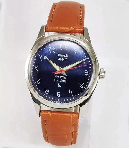 HMT Janata Blue Devanagari Dial 17 Jewels Transparent Back Mechanical Handwinding Men Wrist Watch 0231 Discover-Diamonds