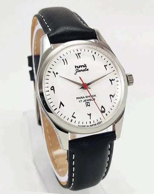 HMT Janata White Arabic Dial Para Shock 17 Jewels Transparent Back Mechanical Handwinding Men's Wrist Watch 0231 Discover-Diamonds