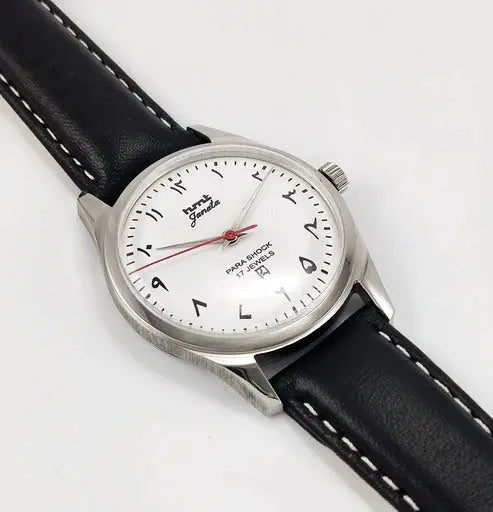 HMT Janata White Arabic Dial Para Shock 17 Jewels Transparent Back Mechanical Handwinding Men's Wrist Watch 0231 Discover-Diamonds