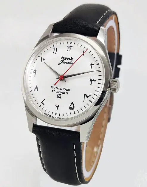 HMT Janata White Arabic Dial Para Shock 17 Jewels Transparent Back Mechanical Handwinding Men's Wrist Watch 0231 Discover-Diamonds