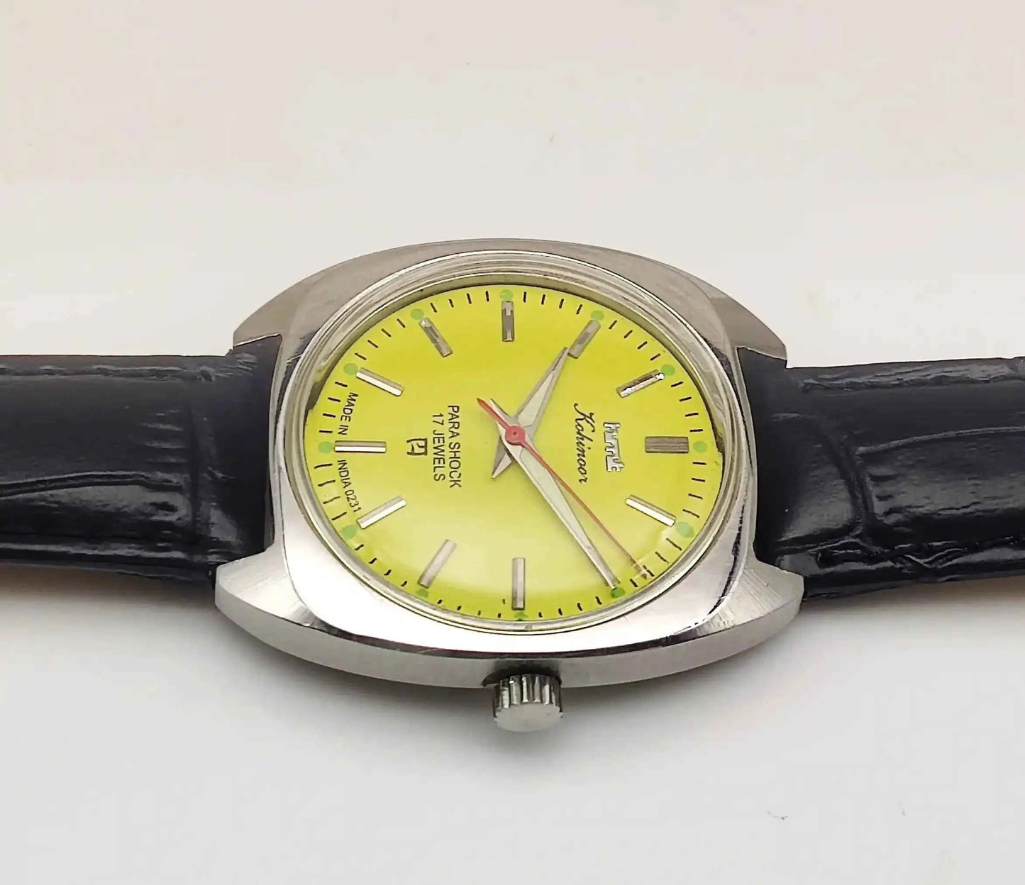 HMT Kohinoor 17 Jewels Lemon Color Dial Handwinding Stick Indices Radium Hands