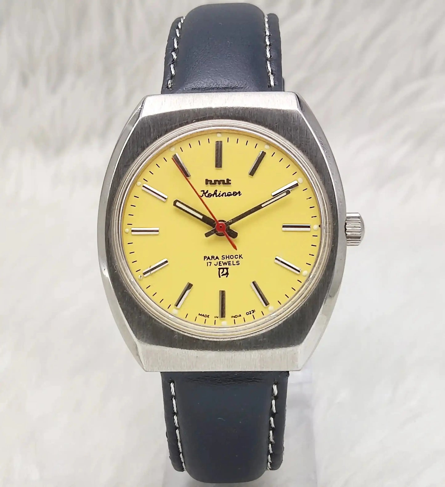 HMT Kohinoor 17 Jewels Stick Indices Handwinding Yellow Dial