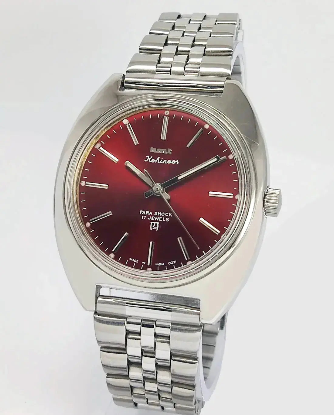 HMT Kohinoor Red Dial Para Shock 17 Jewels Mechanical Handwinding Men's Watch Discover-Diamonds