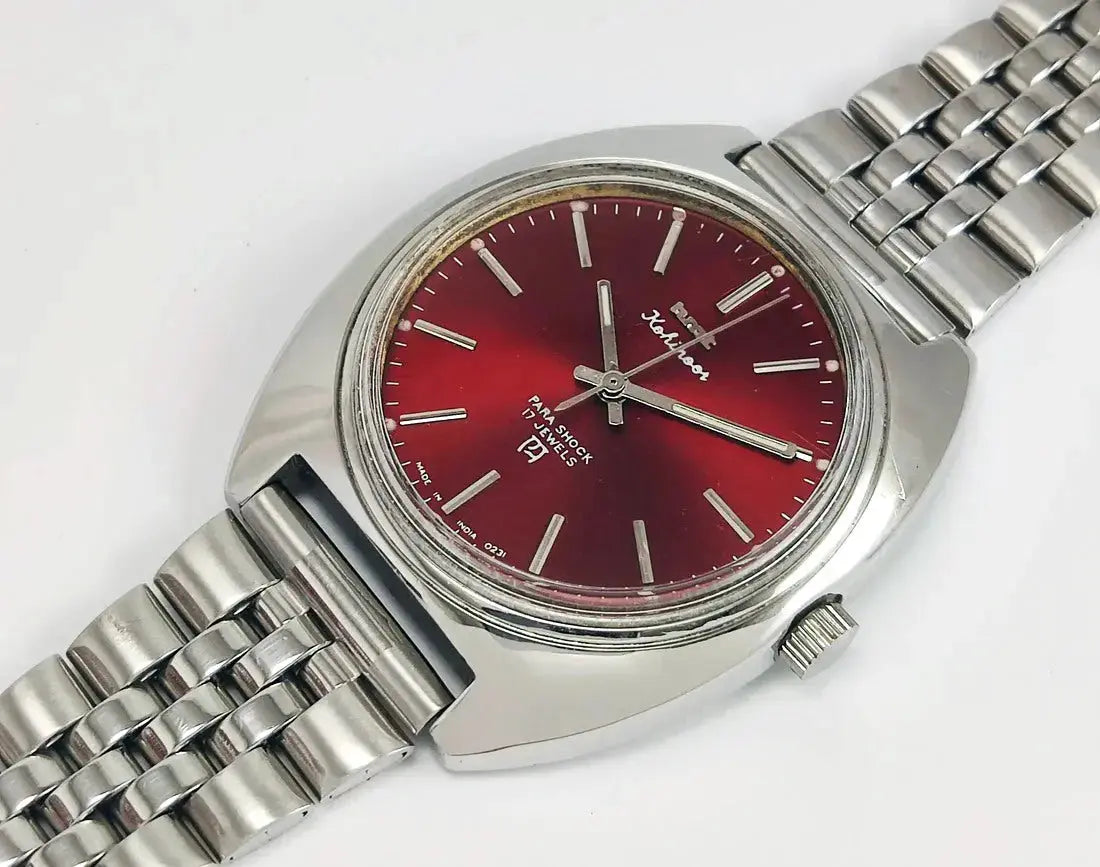 HMT Kohinoor Red Dial Para Shock 17 Jewels Mechanical Handwinding Men's Watch Discover-Diamonds