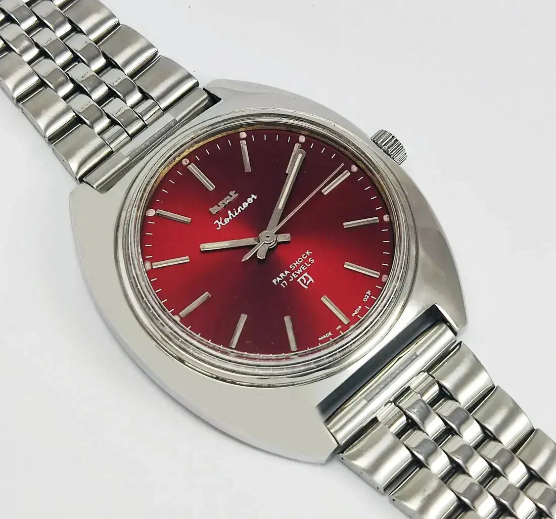 HMT Kohinoor Red Dial Para Shock 17 Jewels Mechanical Handwinding Men's Watch Discover-Diamonds