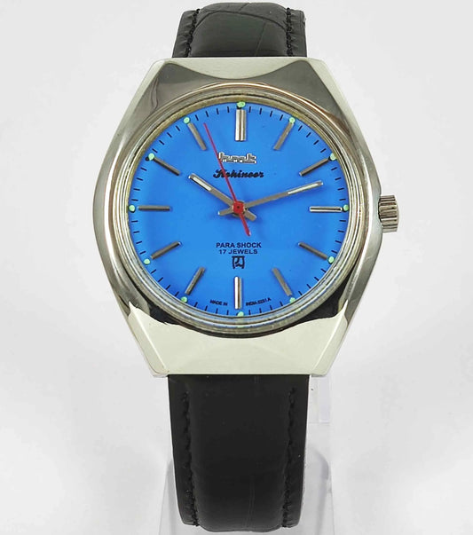 HMT Kohinoor Blue Dial Para Shock 17 Jewels Mechanical Handwinding Men's Watch 0231 Discover-Diamonds