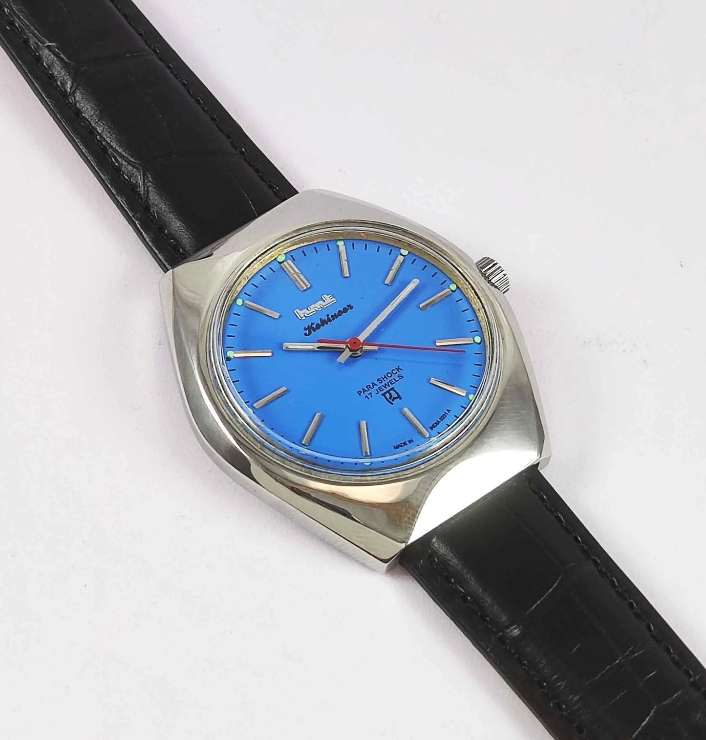 HMT Kohinoor Blue Dial Para Shock 17 Jewels Mechanical Handwinding Men's Watch 0231 Discover-Diamonds